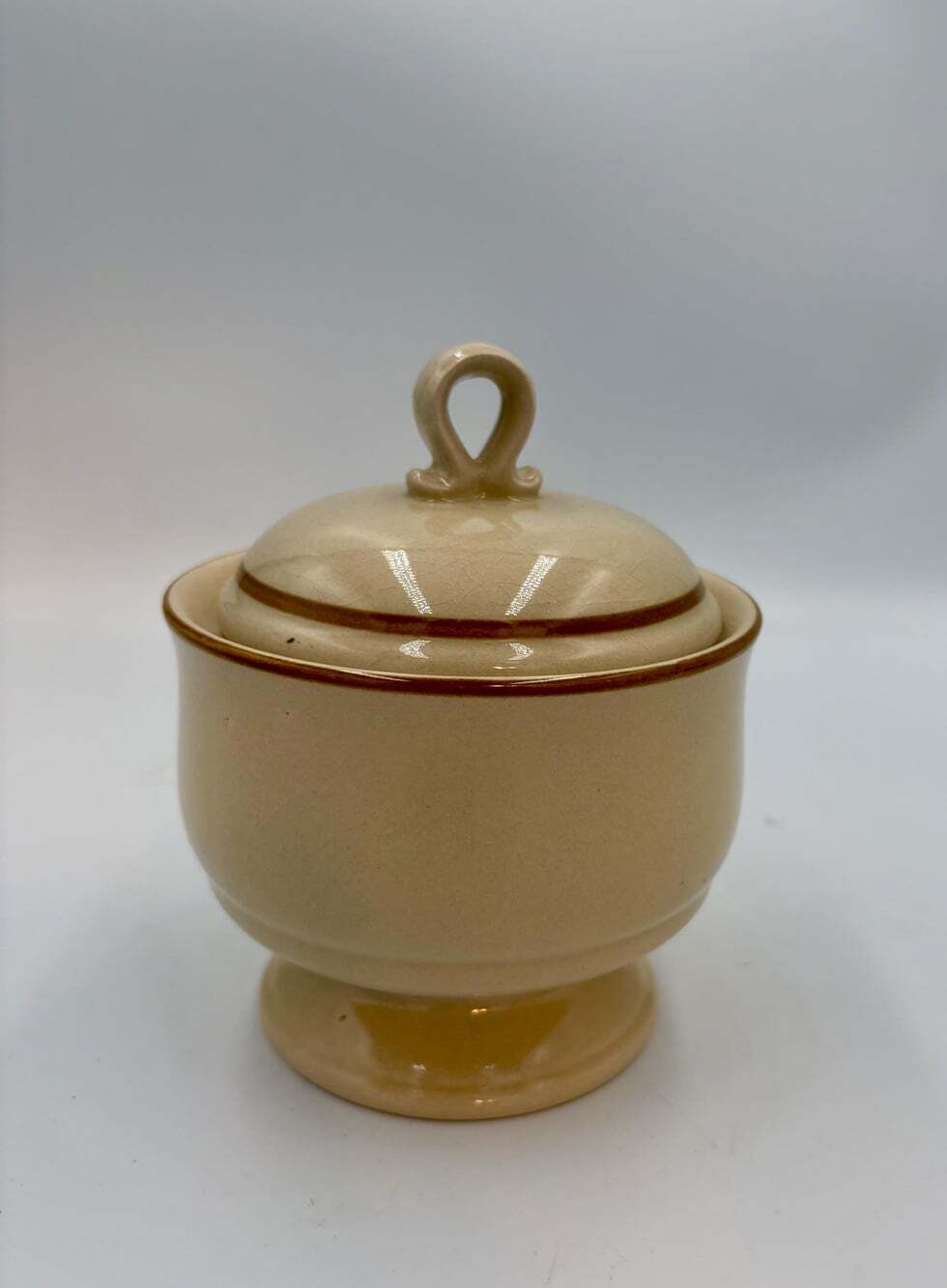 Vintage Mikasa Durastone Footed Sugar Bowl with Lid | K9825 Japan | Tan Beige St